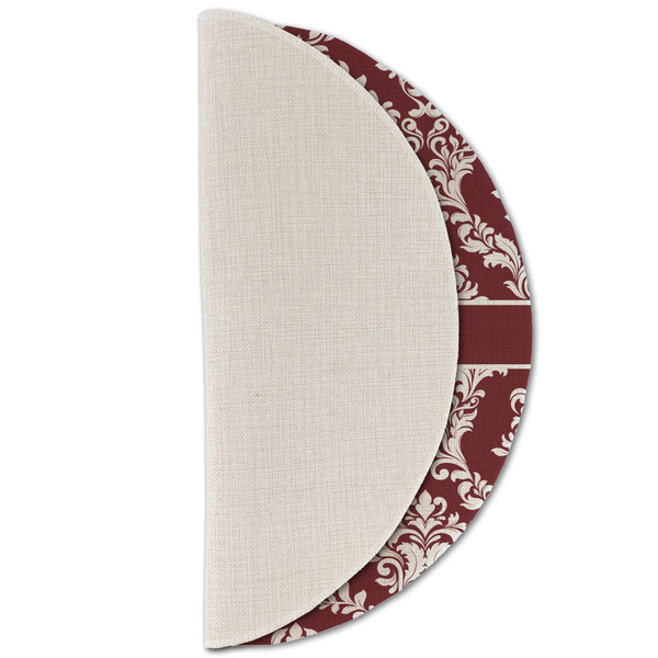 Maroon & White Round Linen Placemats - HALF FOLDED (single sided)