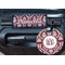 Maroon & White Round Luggage Tag & Handle Wrap - In Context