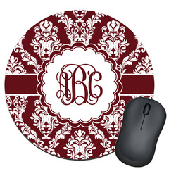 Maroon & White Round Mouse Pad (Personalized)