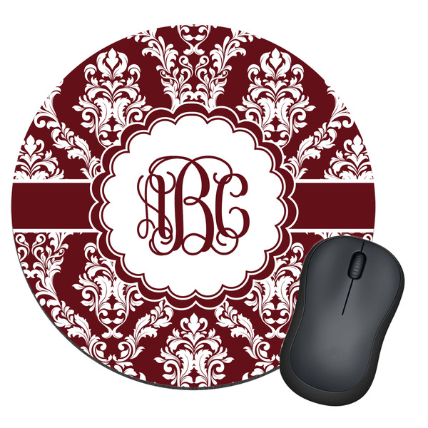 Custom Maroon & White Round Mouse Pad (Personalized)