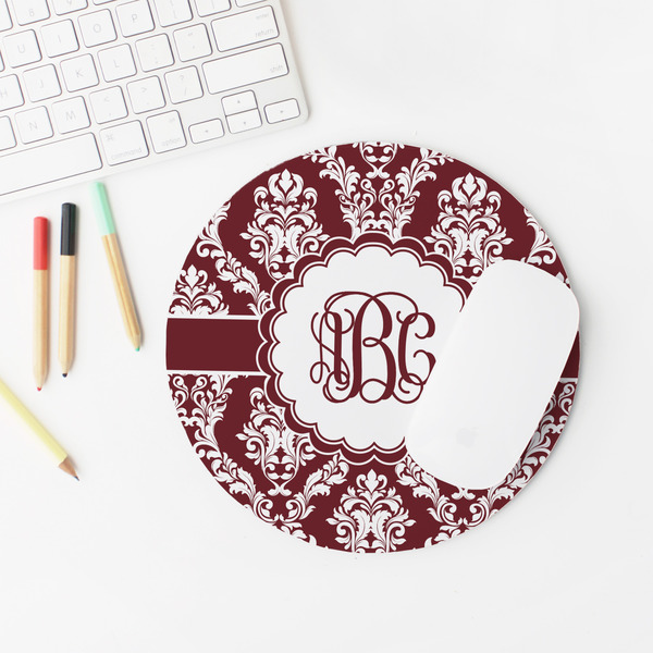 Maroon & White Round Mousepad - LIFESTYLE 2