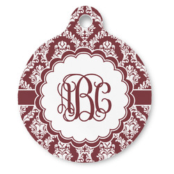Maroon & White Round Pet ID Tag (Personalized)