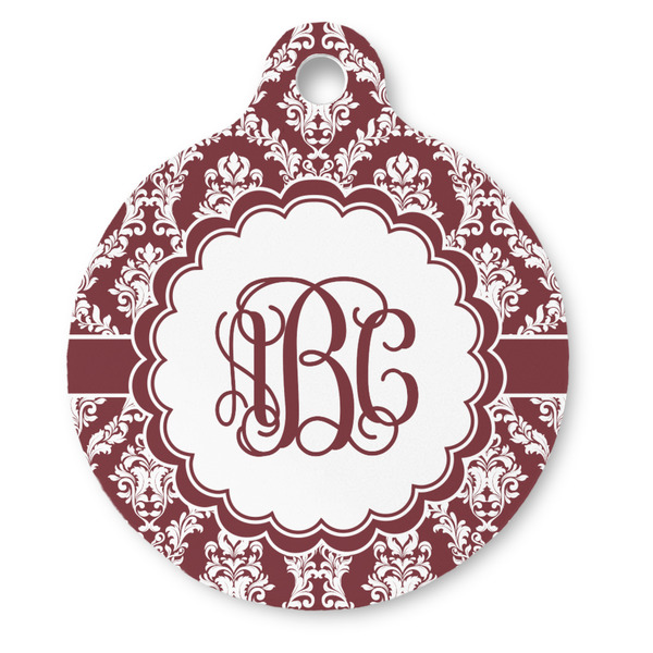 Custom Maroon & White Round Pet ID Tag - Large (Personalized)