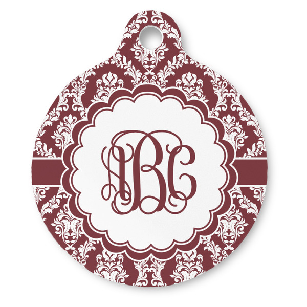Custom Maroon & White Round Pet ID Tag (Personalized)