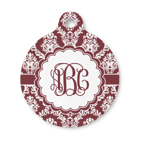 Custom Maroon & White Round Pet ID Tag - Small (Personalized)