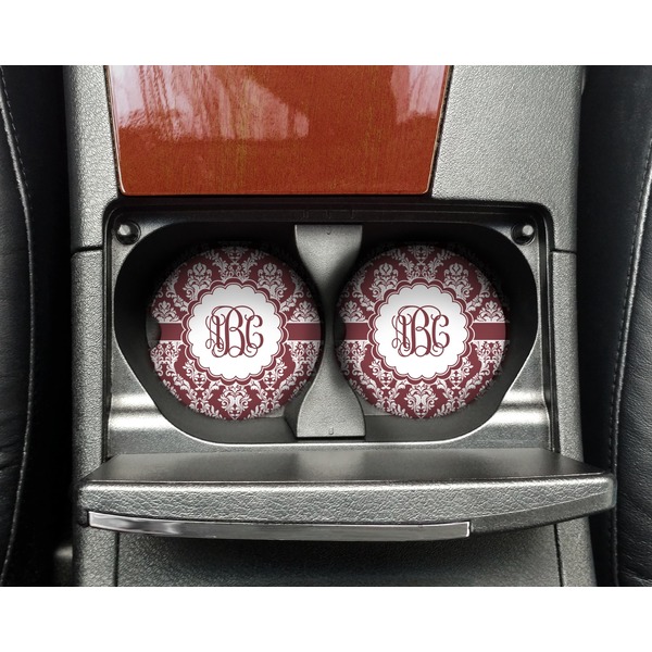 Maroon & White Sandstone Car Coaster - In Cup Holder