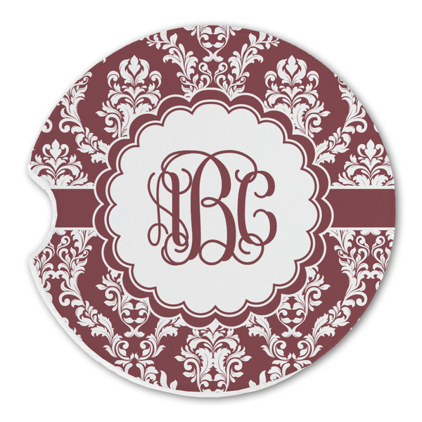 Custom Maroon & White Sandstone Car Coaster - Single (Personalized)
