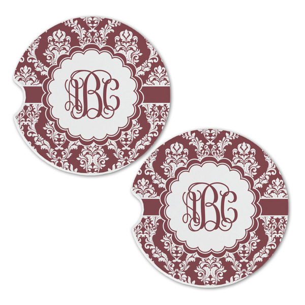 Maroon & White Sandstone Car Coasters - Set of 2