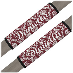 Maroon & White Seat Belt Covers (Set of 2) (Personalized)