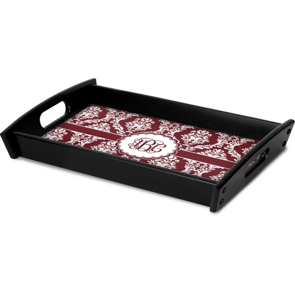 Maroon & White Serving Tray Black - Corner
