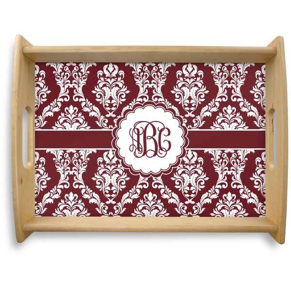 Custom Maroon & White Natural Wooden Tray - Large (Personalized)