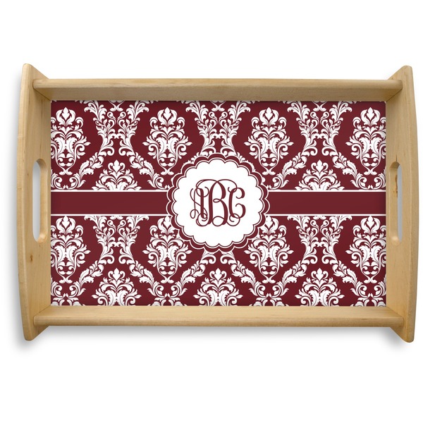 Custom Maroon & White Natural Wooden Tray - Small (Personalized)