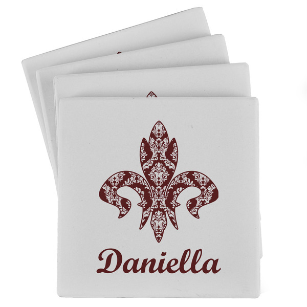 Custom Maroon & White Absorbent Stone Coasters - Set of 4 (Personalized)