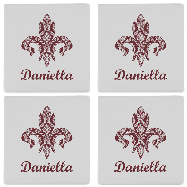 Maroon & White Set of 4 Sandstone Coasters - See All 4 View