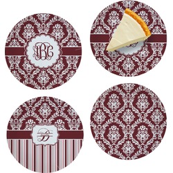 Maroon & White Set of 4 Glass Appetizer / Dessert Plate 8" (Personalized)