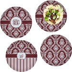 Maroon & White Set of 4 Glass Lunch / Dinner Plate 10" (Personalized)