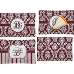 Maroon & White Set of 4 Glass Rectangular Appetizer / Dessert Plate (Personalized)