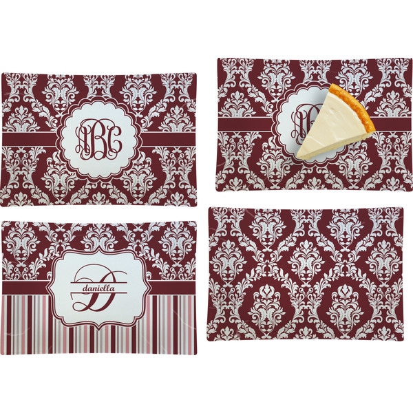 Maroon & White Set of Rectangular Appetizer / Dessert Plates