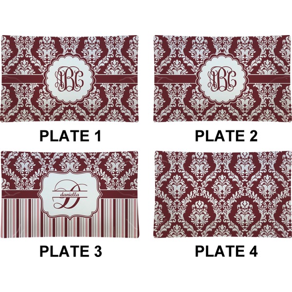 Maroon & White Set of Rectangular Dinner Plates (Approval)