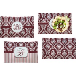 Maroon & White Set of 4 Glass Rectangular Lunch / Dinner Plate (Personalized)