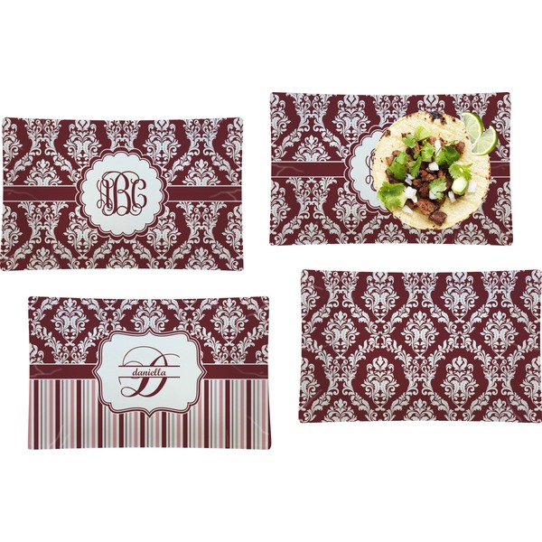 Custom Maroon & White Set of 4 Glass Rectangular Lunch / Dinner Plate (Personalized)