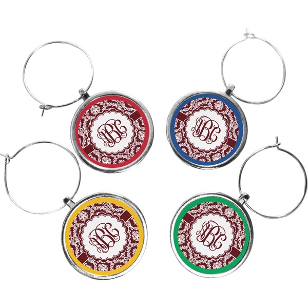 Custom Maroon & White Wine Charms (Set of 4) (Personalized)