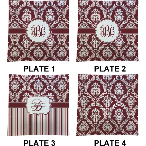 Maroon & White Set of Square Dinner Plates (Approval)