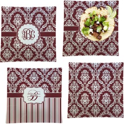 Maroon & White Set of 4 Glass Square Lunch / Dinner Plate 9.5" (Personalized)