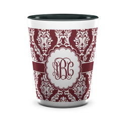 Maroon & White Ceramic Shot Glass - 1.5 oz - Two Tone - Set of 4 (Personalized)