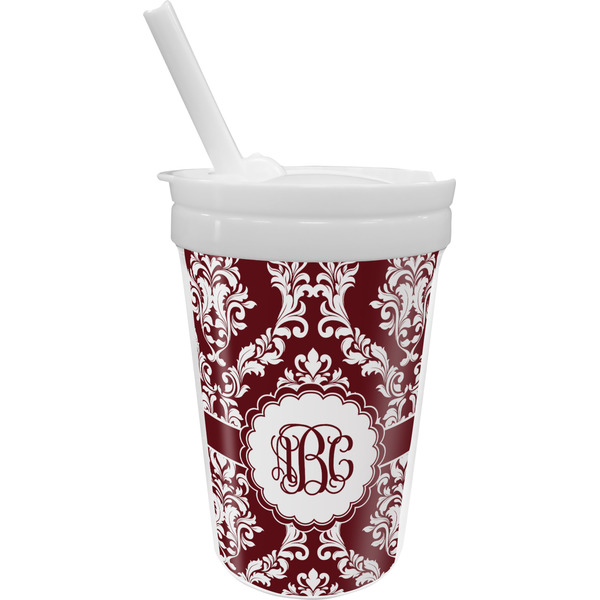 Custom Maroon & White Sippy Cup with Straw (Personalized)