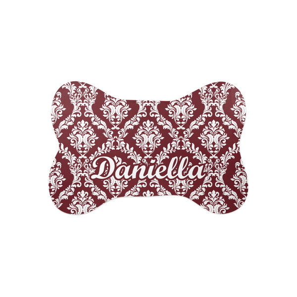 Custom Maroon & White Bone Shaped Dog Food Mat (Small) (Personalized)