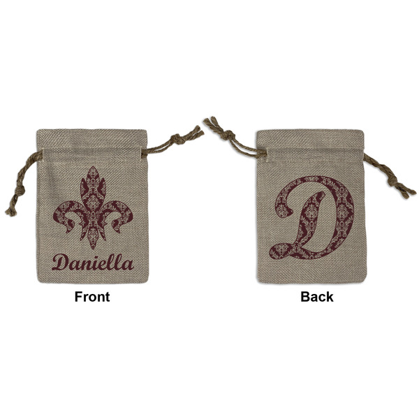 Custom Maroon & White Small Burlap Gift Bag - Front & Back (Personalized)