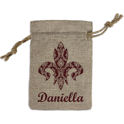Maroon & White Small Burlap Gift Bag - Front (Personalized)