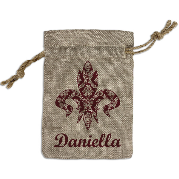 Custom Maroon & White Small Burlap Gift Bag - Front (Personalized)