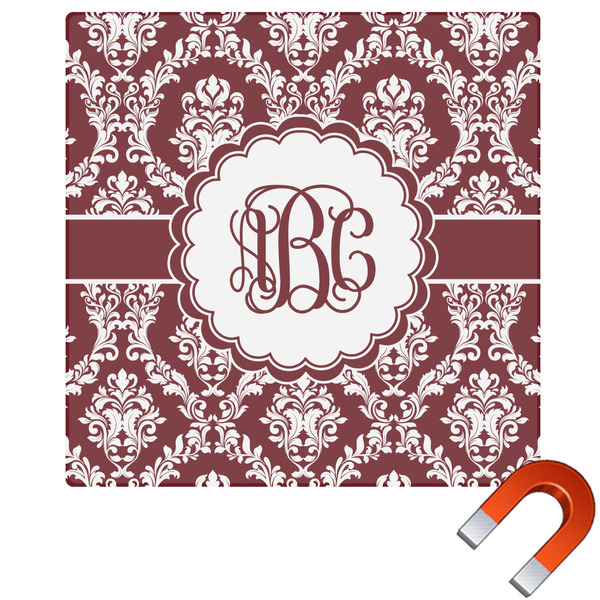 Custom Maroon & White Square Car Magnet - 6" (Personalized)