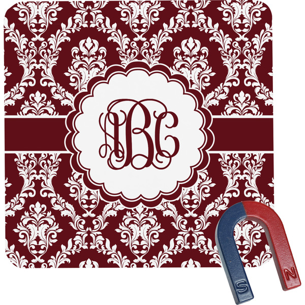 Custom Maroon & White Square Fridge Magnet (Personalized)