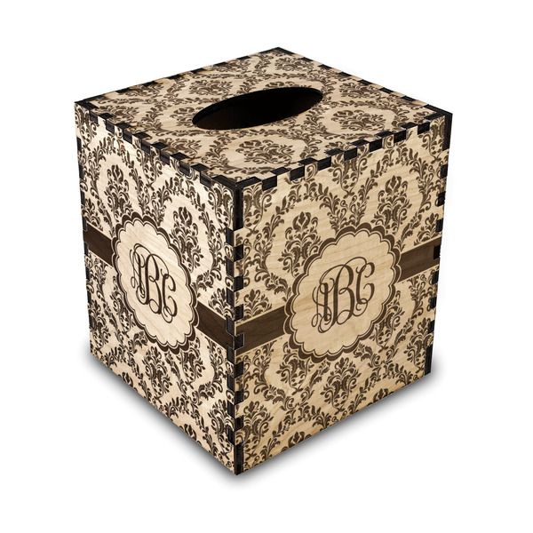 Custom Maroon & White Wood Tissue Box Cover (Personalized)