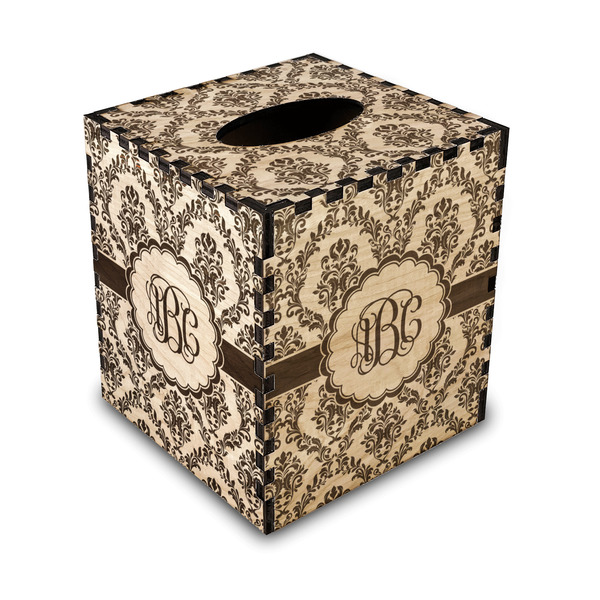 Custom Maroon & White Wood Tissue Box Cover (Personalized)