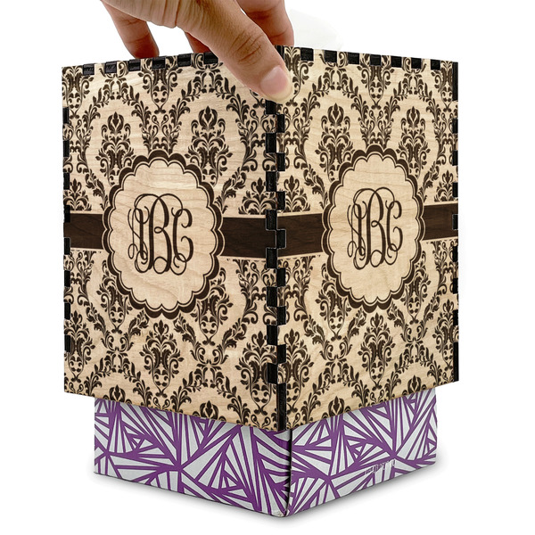 Maroon & White Square Tissue Box Covers - Wood - with box