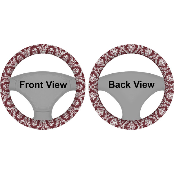 Maroon & White Steering Wheel Cover- Front and Back
