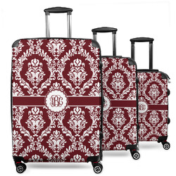 Maroon & White 3 Piece Luggage Set - 20" Carry On, 24" Medium Checked, 28" Large Checked (Personalized)