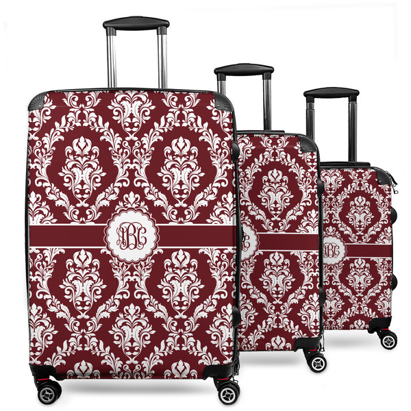 Custom Maroon & White 3 Piece Luggage Set - 20" Carry On, 24" Medium Checked, 28" Large Checked (Personalized)