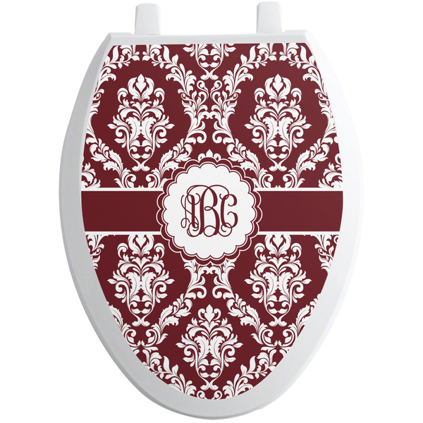 Custom Maroon & White Toilet Seat Decal - Elongated (Personalized)