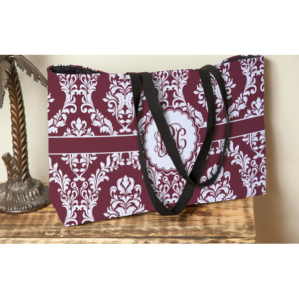 Maroon & White Tote w/Black Handles - Lifestyle View