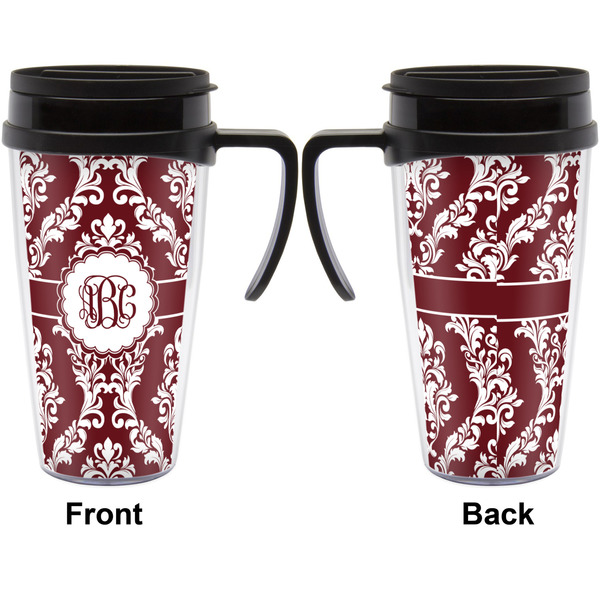 Maroon & White Travel Mug with Black Handle - Approval