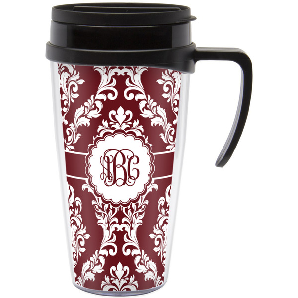 Custom Maroon & White Acrylic Travel Mug with Handle (Personalized)