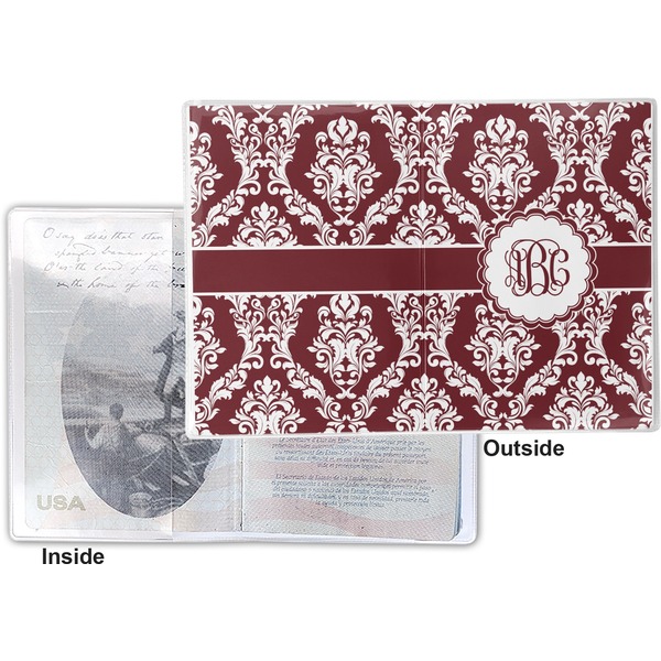 Maroon & White Vinyl Passport Holder - Flat Front and Back