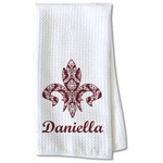 Maroon & White Kitchen Towel - Waffle Weave - Partial Print (Personalized)