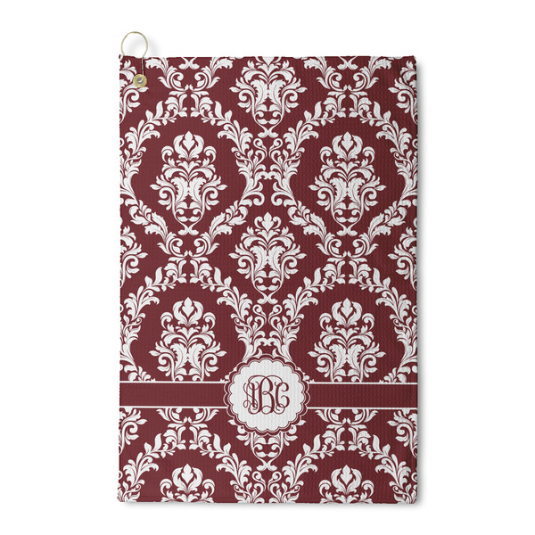 Custom Maroon & White Waffle Weave Golf Towel (Personalized)