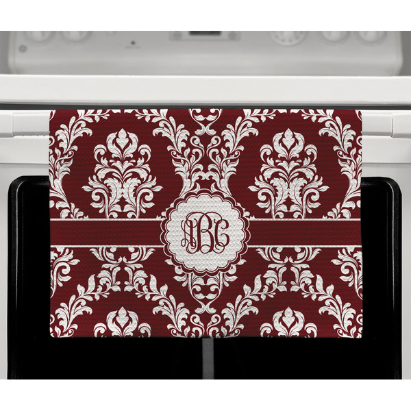 Maroon & White Waffle Weave Towel - Full Color Print - Lifestyle2 Image